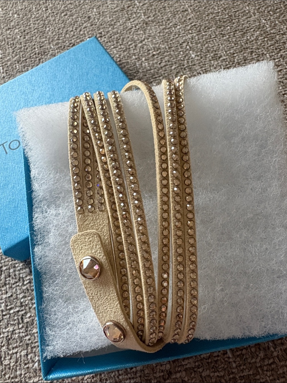 Touchstone Crystal-Embellished Triple Wrap Leather Bracelet - Golden - Picture 3 of 8